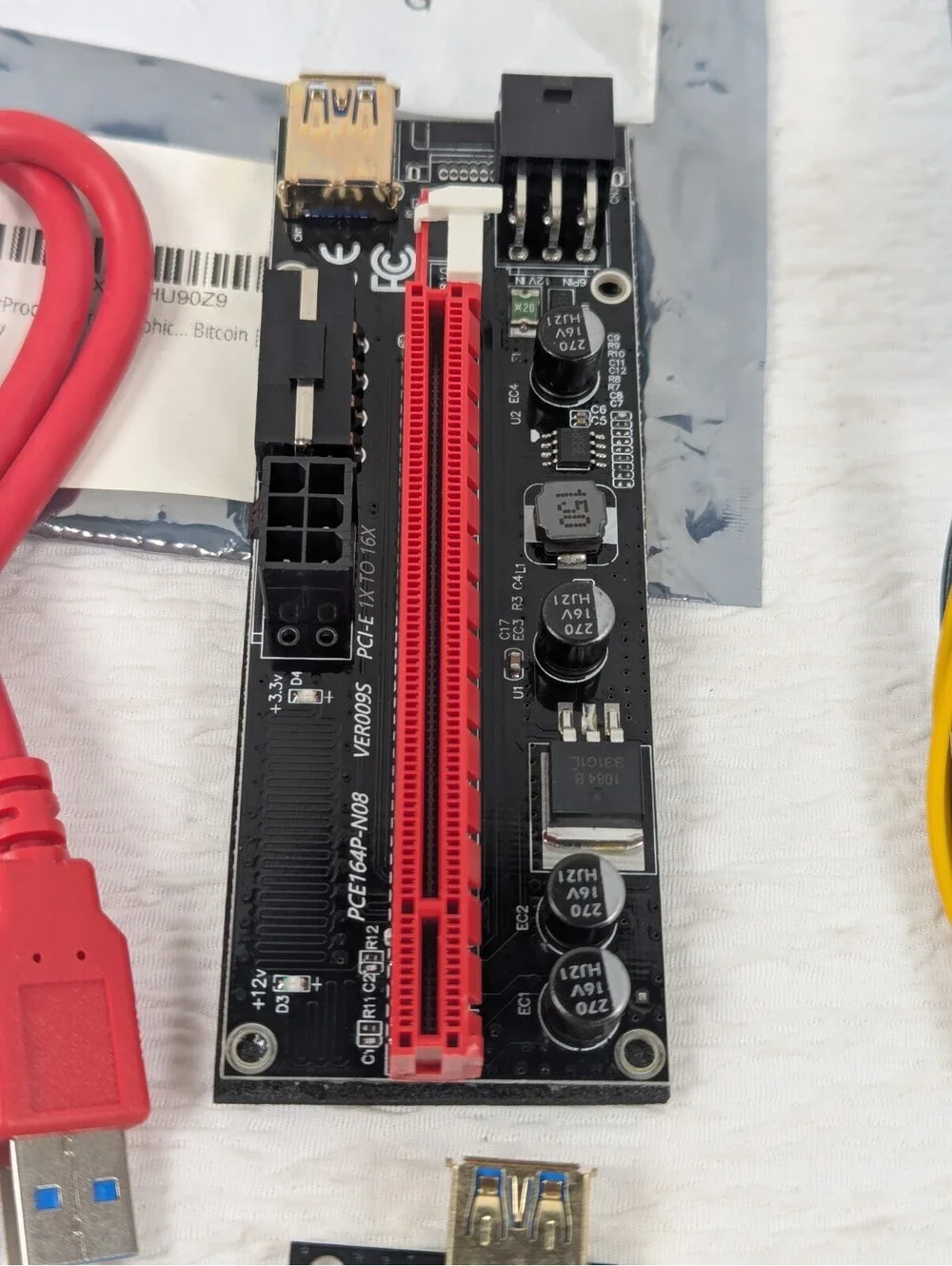 Graphics Card PCIe Riser VER 010S 16x to 1x Powered Riser Adapter Card w/USB 3.0